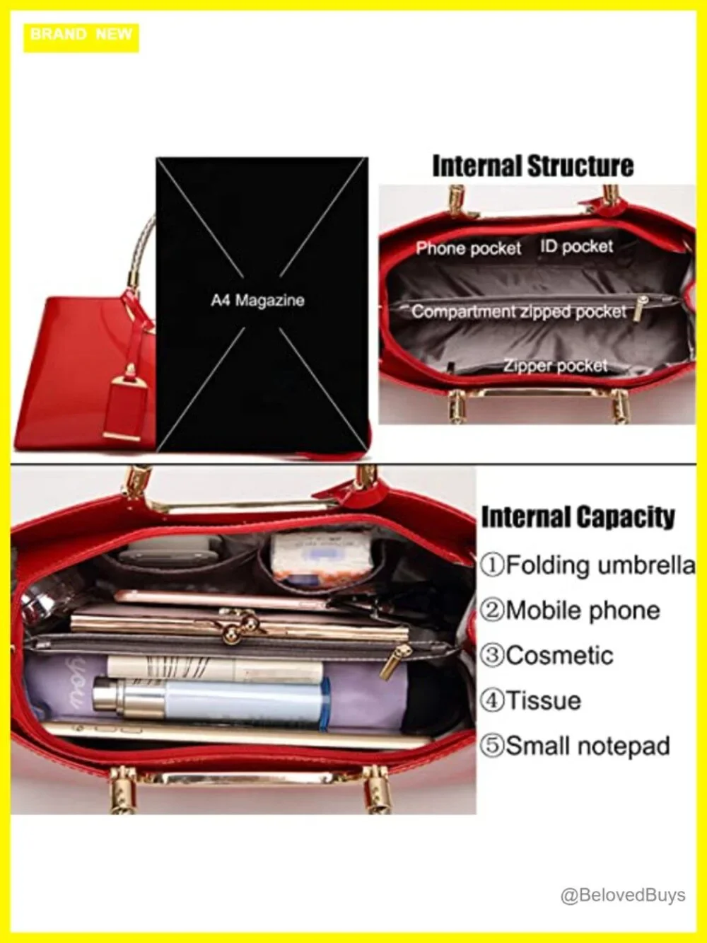 Faux Patent Leather Top-Handle Tote Satchel Evening Party Bag Structured